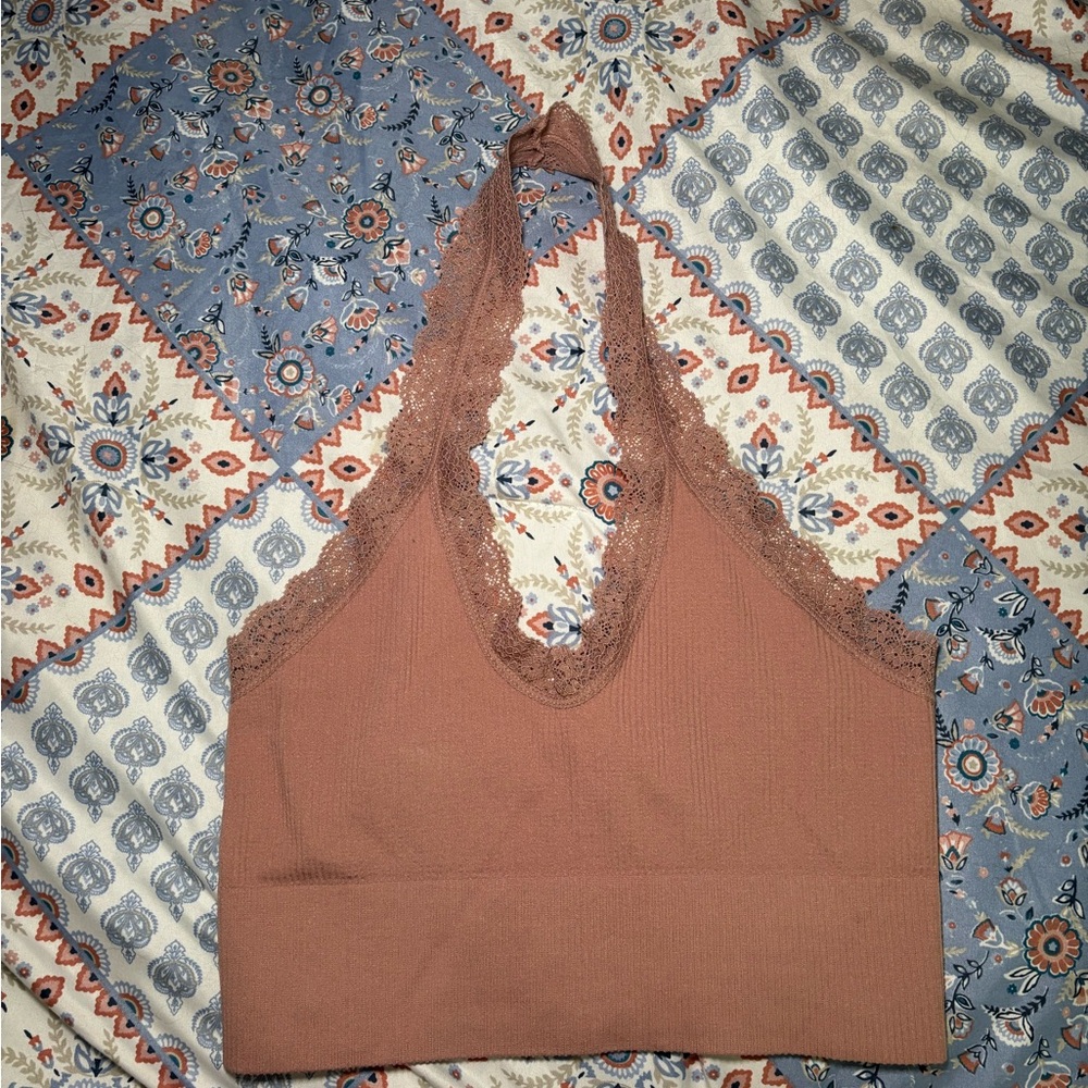 Lace Trim Halter Bralette/top in Pink